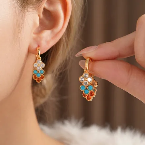 Orecchini A Pendente Fiore Farfalla Vintage Rame Placcato Oro Con Zircone E Perla Artificial Gioielli Di Lusso Eleganti Donne
