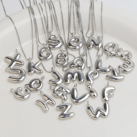 3D Bubble Letter Pendant Necklace Brass Electroplated Balloon Initial Pendant Box Chain Cute Fashion Jewelry Gift For Women