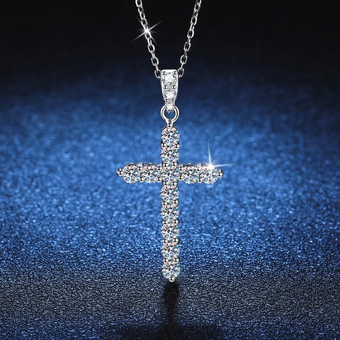 Collana Con Pendente A Croce In Argento Sterling 925 Con Moissanite Brillante Gioielli Religiosi Semplici Per Donne
