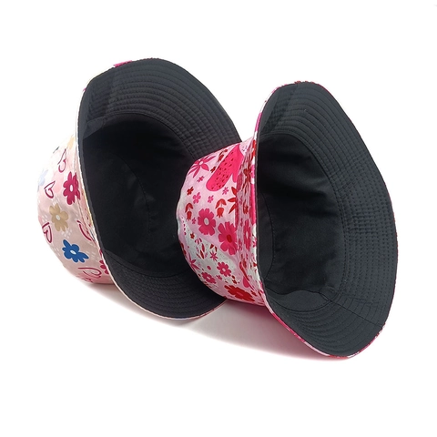 Chapeau Bob Pour Femmes Avec Motif De Coeur Et Imprimé Fleuri Polyester Protection Solaire Été Réversible
