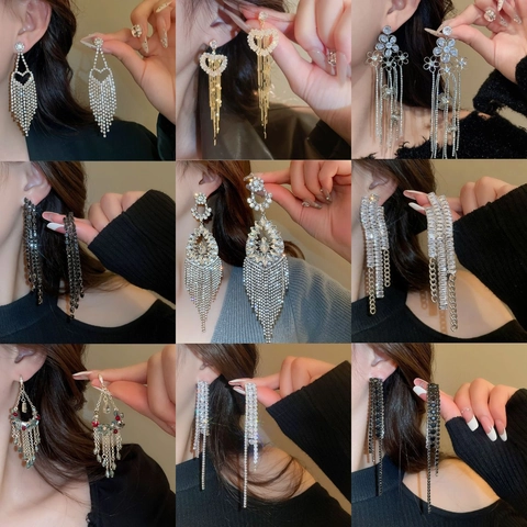 Luxuriöse Kupfer Strass Quasten Ohrhänger Für Damen Geometrische Hohle Wassertropfen Ohrstecker Mit Silber Ohrringpfosten