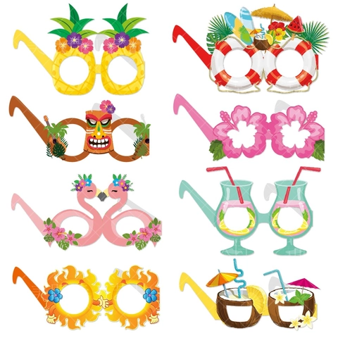 Tropische Hawaii Party Papier Brillen Sommer Strand Foto Requisiten Flamingo Ananas Tiki Maske Hibiskus Augenmode