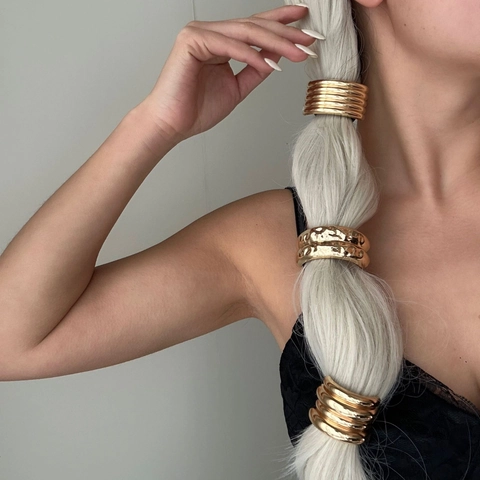 Alloy Metal Ponytail Holder Hair Cuff Elastic Hair Tie Textured Hammered Minimalist Gothic Hair Accessories For Women Girls