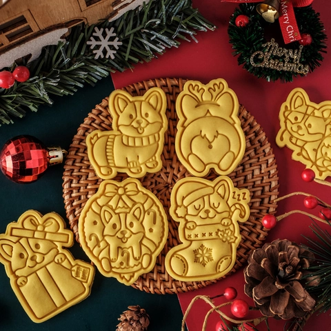 Christmas Corgi Dog Cookie Cutter Molds Pressed PLA Plastic Baking Tools For Holiday Party Fondant Cake Decoration