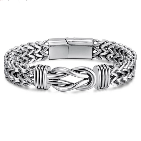 Bracelet Homme Acier Inoxydable 304 Chaîne Tressée Double Rangée Avec Fermoir Magnétique Décor De Nœud Punk Bijoux