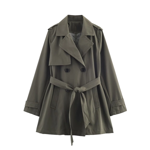 Women Trench Coat Windproof Hydrophobic Double Breasted Belted Casual Commuter Fashion Army Green Outerwear