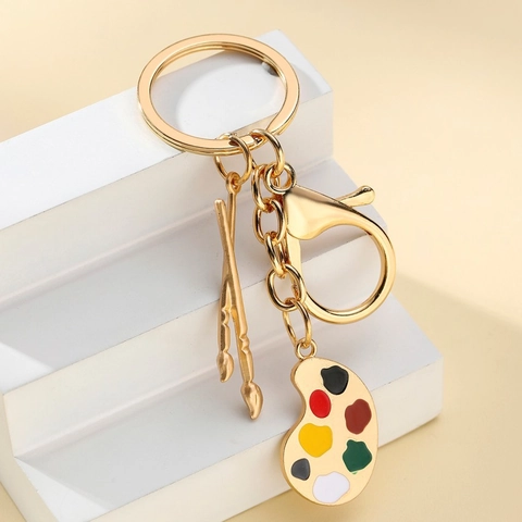 Portachiavi in Metallo Artistico Con Tavolozza e Pennello Oro Creativo Regalo per Studenti d'Arte Ciondolo per Borsa
