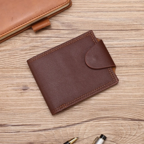 Men Bifold Wallet PU Leather Slim Business Casual Short Purse With Card Slots ID Window Snap Closure Lightweight