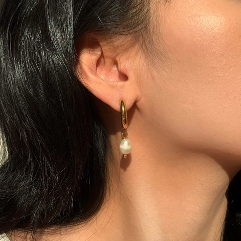 Boucles d'Oreilles Créoles en Acier Inoxydable Plaquées Or Rétro Français Avec Künstliche Perle Baroque Élégantes Boucles d'Oreilles à Künstliche Perles en C