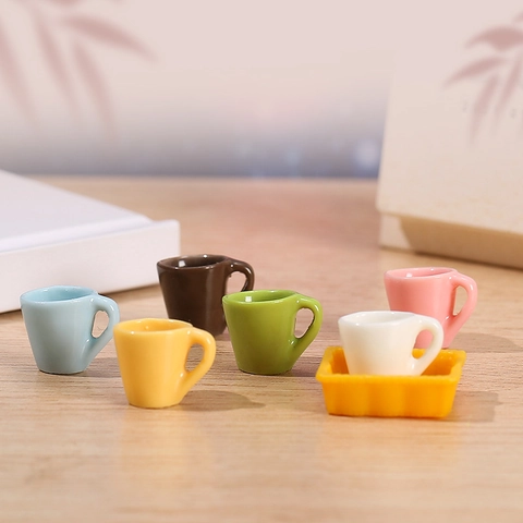 Miniatur Harz Puppenhaus Tassen Und Tablett Simulation Kleine Kaffeetasse Modelle Für Feengarten Mikro Landschaft DIY Ornament Dekor