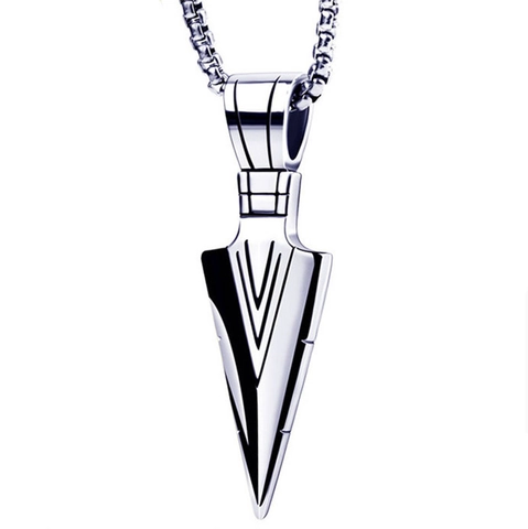 Men Stainless Steel Arrowhead Pendant Necklace Hip Hop Punk Box Chain Spearhead Star Zirconia Streetwear Fashion Jewelry
