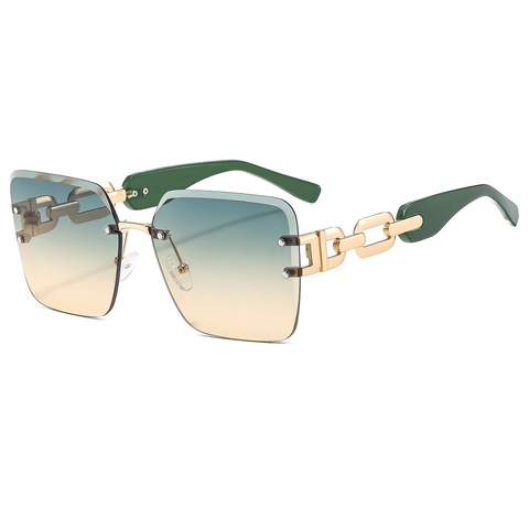 Lunettes De Soleil Carrées Sans Monture Femmes Protection UV400 Surdimensionnées Chaîne En Métal Branches Creuses Luxe