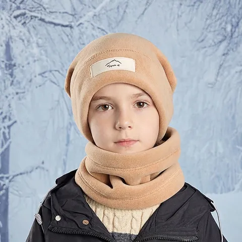 Gorro Y Calentador De Cuello Para Niños De Forro Polar Granular Con Forro De Felpa Diseño Resistente Al Viento Deportes
