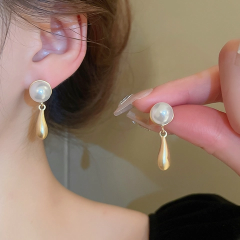Orecchini Lobo Lega Oro Opaco Goccia Acqua Irregolare Perla Artificial Imitazione Con Perno Orecchino Argento Per Donna