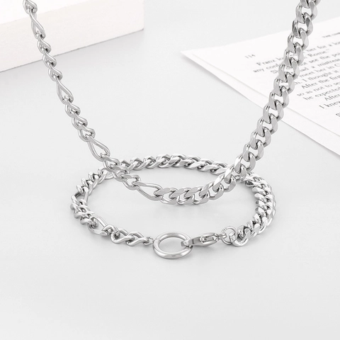 Collar Y Pulsera De Cadena Figaro Para Hombre De Acero Inoxidable Estilo Hip Hop Streetwear Joyeria Color Plata