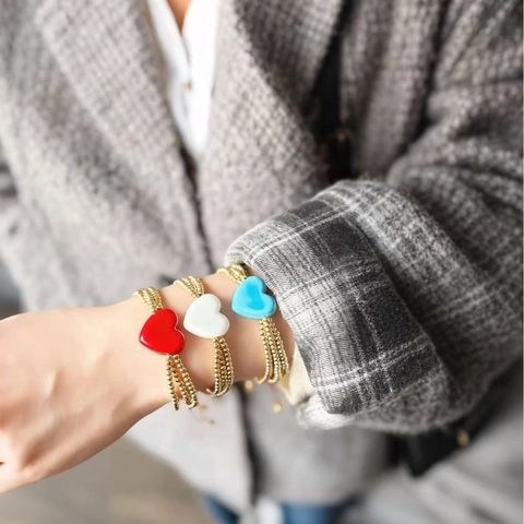 Pulsera de Cuentas de Cobre con Colgante de Corazón de Vidrio Soplado Estilo Ins Chapado en Oro Cadena Ajustable Joyería para Mujer