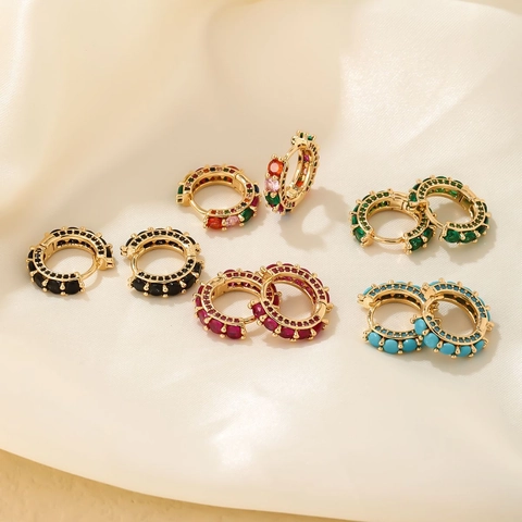 Bunte Zirkon Huggie Hoop Ohrringe Messing Mit Rundem Cubic Zirkonia Minimalistischer Schmuck Für Damen