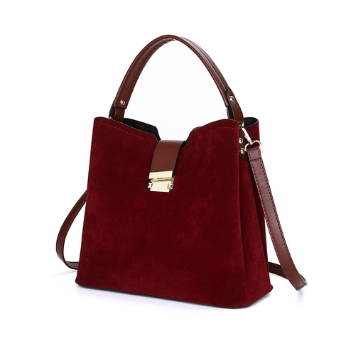 Damen Wildleder-Optik Schultertasche Große Kapazität Vintage Eimertasche Handtasche Mit Metallschnalle Verstellbarer Gurt