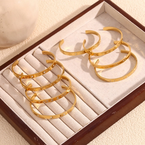 Edelstahl 18K Vergoldet Ozean Welle Seestern Seepferdchen Muster Armreif Für Damen Strass Manschette Armband Schmuck