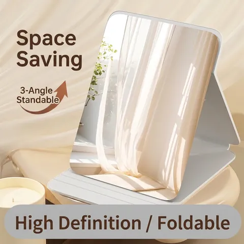 Specchio Trucco Pieghevole Portatile Pelle PU Specchio Da Tavolo Multi Angolo HD Rettangolare Minimalista Casa Viaggio