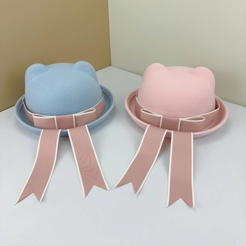 Japanese JK School Style Woolen Bowler Hat With Cute Cat Ears Bowknot Long Streamers Sailor Fedora Hat For Women Girls