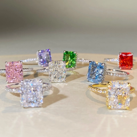 Radiant Cut Rectangle Gemstone Ring 925 Sterling Silver Luxury Sparkly Statement Jewelry For Women Wedding Engagement