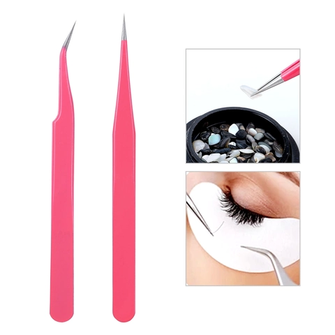Stainless Steel Precision Tweezers Pink Anti Static For Nail Art Eyelash Extension Rhinestone Picking DIY Craft Tool