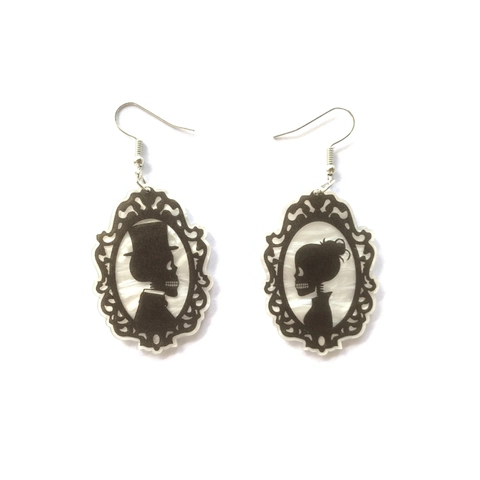 Gothic Halloween Earrings Acrylic Skeleton Ghost Bride Groom Silhouette Frame Vintage Dark Party Jewelry For Women