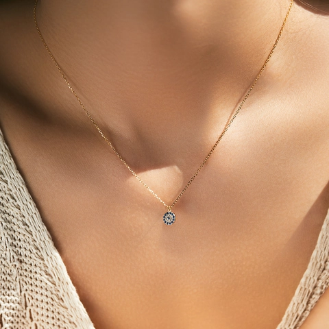 925 Sterling Silber Böser Blick Halskette Rund Blau Weiß Zirkonia Anhänger Minimalistischer Glücksschmuck Für Frauen