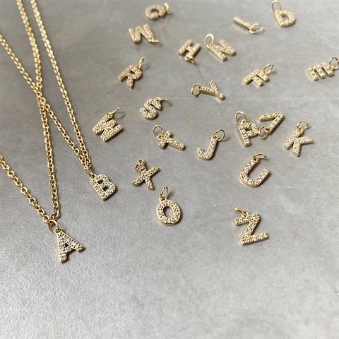 Stainless Steel Letter Number Pendant With Zircon Pave For DIY Jewelry Making Gold Plated Charms Heart Star Moon Cross