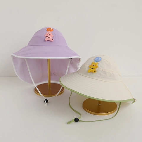 Cappello Da Sole Per Bambini Con Protezione Per Il Collo Tesa Larga Protezione UV Orso Cartone Animato Estivo Cordino