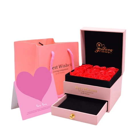 Jewelry Gift Box Soap Rose Flower Layered Drawer Case Including Handbag And Card For Romantic Proposal Anniversary