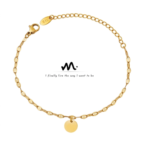 Bracciale In Acciaio Al Titanio Con Pendente A Disco Rotondo Placcato Oro 18K Gioielli Minimalisti Stile Ins Per Donna