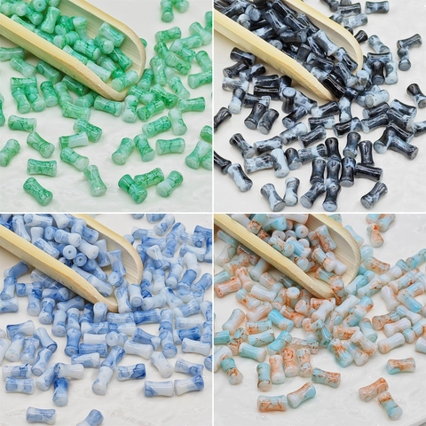 Bamboo Joint Shape Loose Beads Glass Marble Texture Ink Painting Style For Handmade DIY Jewelry Making Bracelet Hairpin