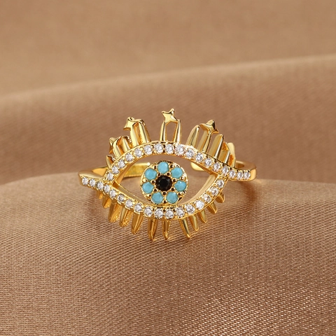 Anello Malocchio Rame Regolabile Aperto Fascia Amuleto Mistico Zircone Gioielli Di Moda Per Donne