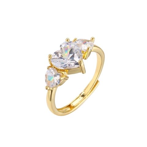 Anello Forma Cuore Ottone Micro Pave Zircone Regolabile Gioielli Aperti Romantico Dolce Per Donna