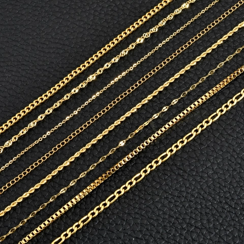 Minimalist 304 Stainless Steel Necklace Chain For Women Gold Vacuum Plated Figaro Curb Box Rope Link Jewelry