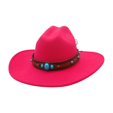 Western Cowboy Hat Felt Wide Brim With Leather Turquoise Band Vintage Ethnic Style For Men Women