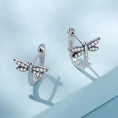 Libellen Ohrringe 925 Sterling Silber Zirkon Eingelegt Minimalistisch Mode Insektenschmuck Für Damen