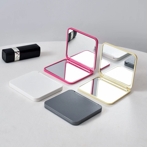 Portable Folding Makeup Mirror Double Sided High Definition Compact Pocket Handheld Travel Square ABS Plastic Vanity