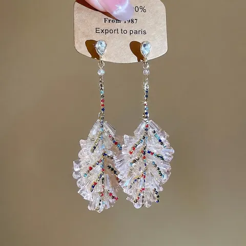 Orecchini Lunghi Pendenti Foglia Albero Con Cristalli Strass Colorati E Perno In Argento Gioielli Moda Party Boho