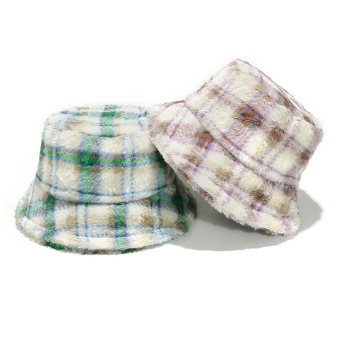 Cappello Da Pescatore In Pelliccia Sintetica Da Donna Motivo A Quadri Caldo Inverno Autunno Retro Chic