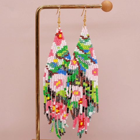 Bohemian Colorful Glass Seed Bead Tassel Fringe Earrings Handmade Ethnic Vintage Drop Jewelry For Women