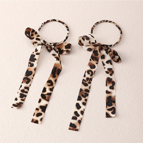 Handmade Alloy Chiffon Bow Drop Earrings With 925 Silver Post Leopard Print Floral Vacation Style Jewelry For Women
