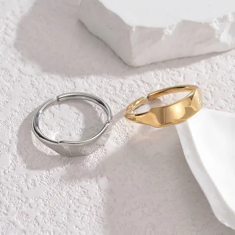Anello Aperto Geometrico in Acciaio Inossidabile Placcato Oro 18K Punk Anello Regolabile per Uomo Donna Gioielli Minimalisti