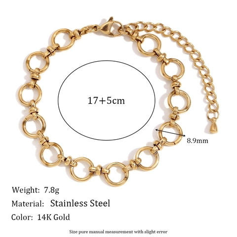 Pulsera De Cadena Redonda De Diseño De Nicho Para Mujer De Acero Inoxidable Chapado En Oro De 14K Joyería Minimalista