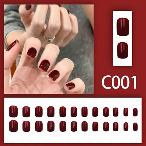 Glossy Solid Color Press On Nails Short Square Artificial Nail Tips Daily Minimalist Fake Nails For Women Manicure Beauty