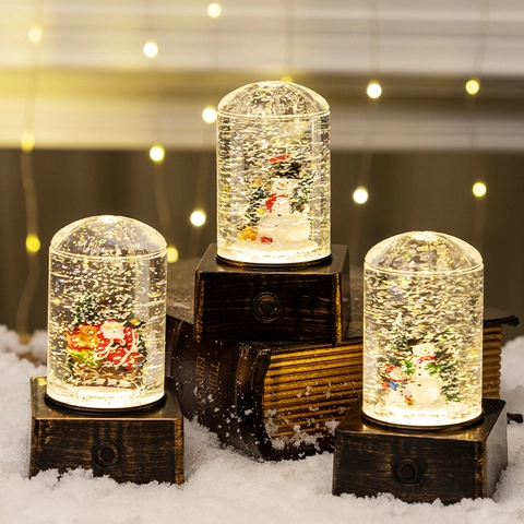 Weihnachts Schneekugel Laterne Mit LED Licht Weihnachtsmann Schneemann Figuren Glitzer Wasser Schreibtisch Retro Feiertagsdeko