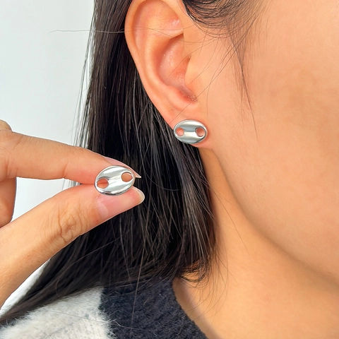 French Vintage Stainless Steel Coffee Bean Stud Earrings For Women 18K Gold Plated Pig Nose Marina Link Earrings Jewelry Gift