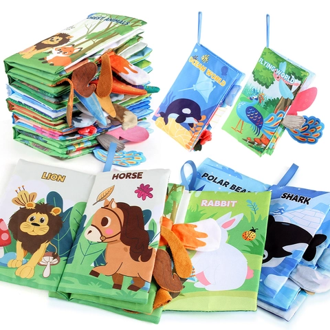 Libro De Tela Suave Para Bebé Con Colas De Animales Texturizadas Papel Crujiente Juguete Educativo Sensorial Lavable